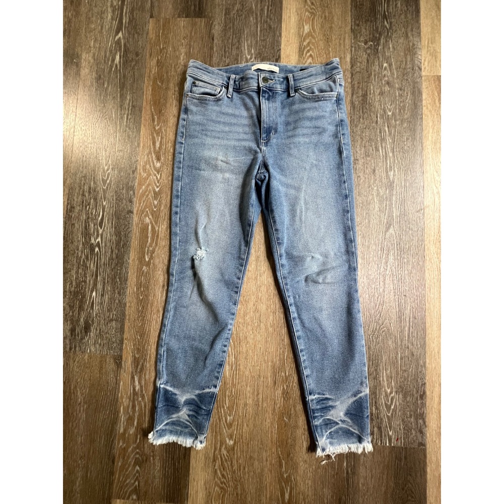 Ella Moss Skinny Jeans Womens 29 Light Blue High Rise Raw Hem Ankle Distressed